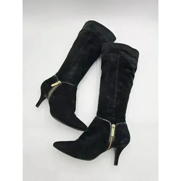 Ellen Tracy Women's Size 9.5 Black Zip Up Suede Heeled Boots - Picture 1 of 12